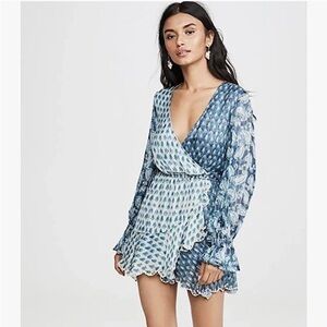 HEMANT & NANDITA Blue and White Ruffled Mini Dress